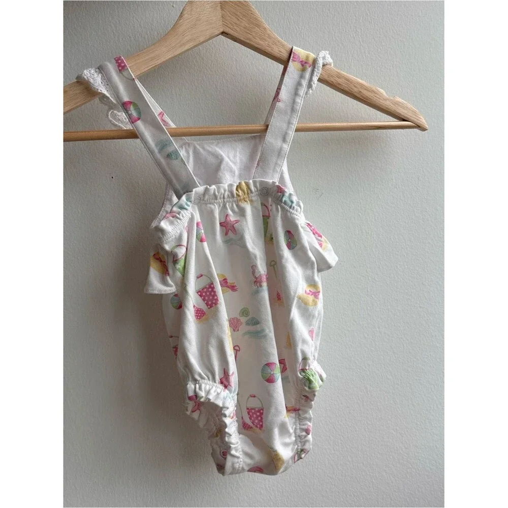 Baby Summer Romper with Beach Print - White